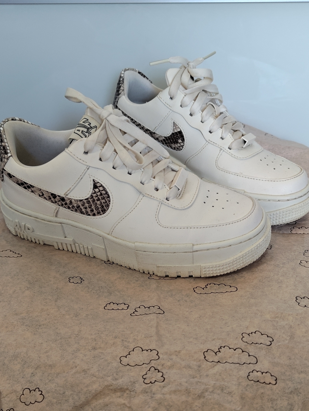 Nike White Air Force 1 Pixel with Snakeskin Swoosh, Women's Air Force - Size 7